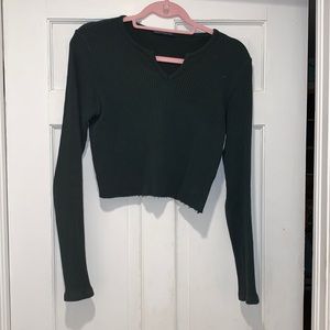 Brandy Melville Dark Green Long Sleeve Crop Top